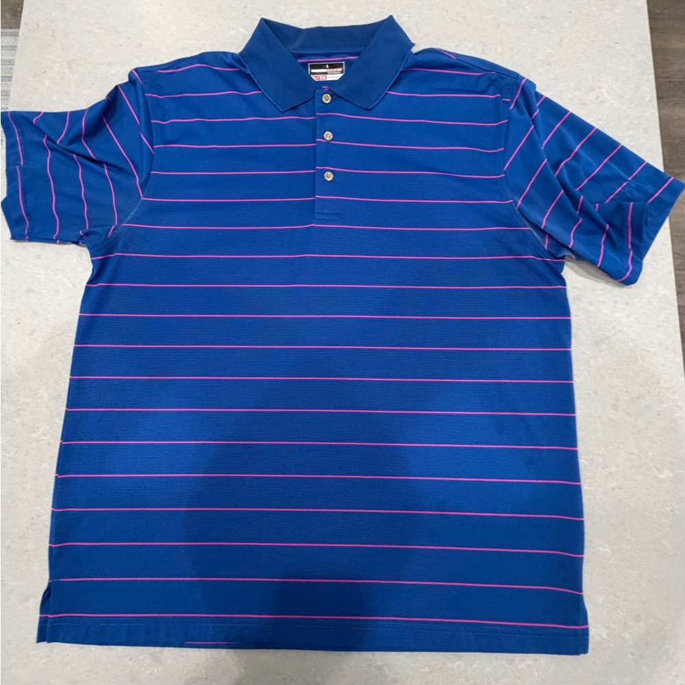 Grand Slam Golf Polo Blue and Pink Striped Men's Shirt XL